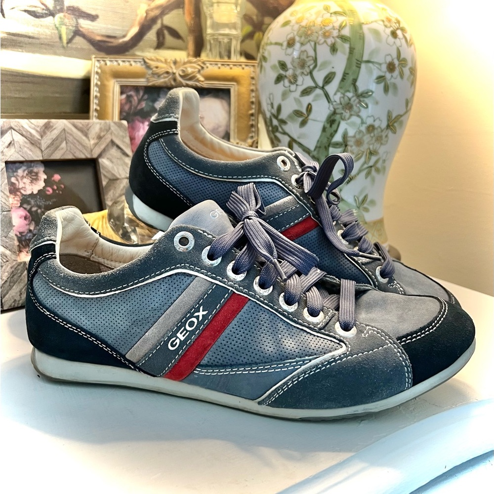 Geox Uomo Andrea 2 Men's blue and Red suede Sneakers with Retro Design